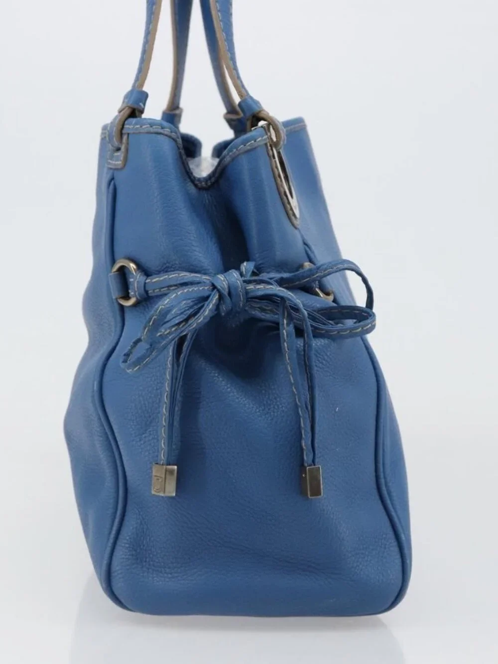 Salvatore Ferragamo Gancini Tote Bag Leather Blue Gold Auth 185584A